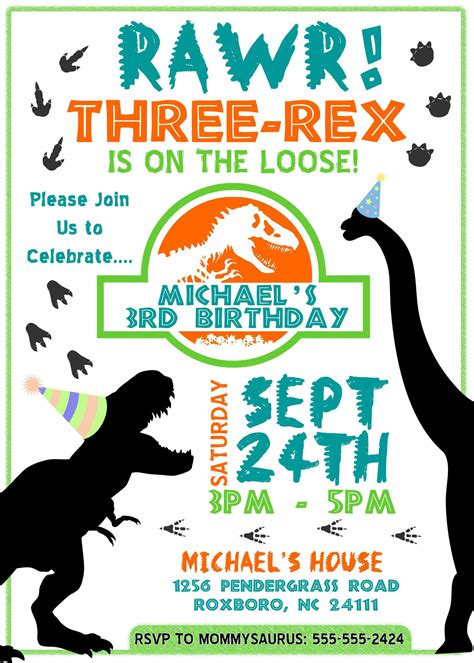 Three Rex Invitation Template Free